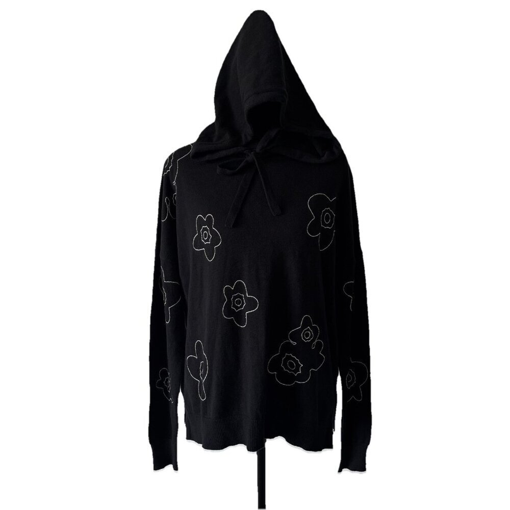 J. Society Black Sweater Pullover Black Flower Sz‎ Small Boho Minimalist Capsule